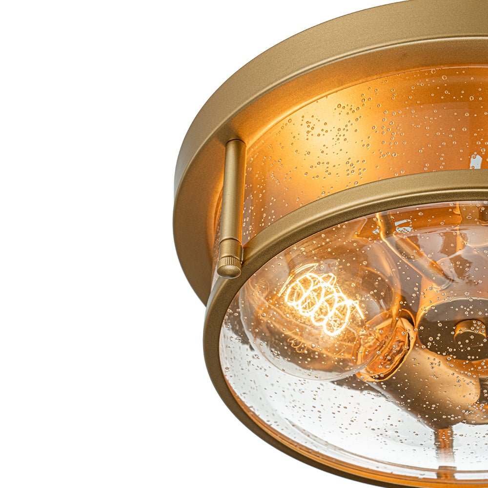 2-Light Seeded Glass Round Flush Mount Ceiling Light