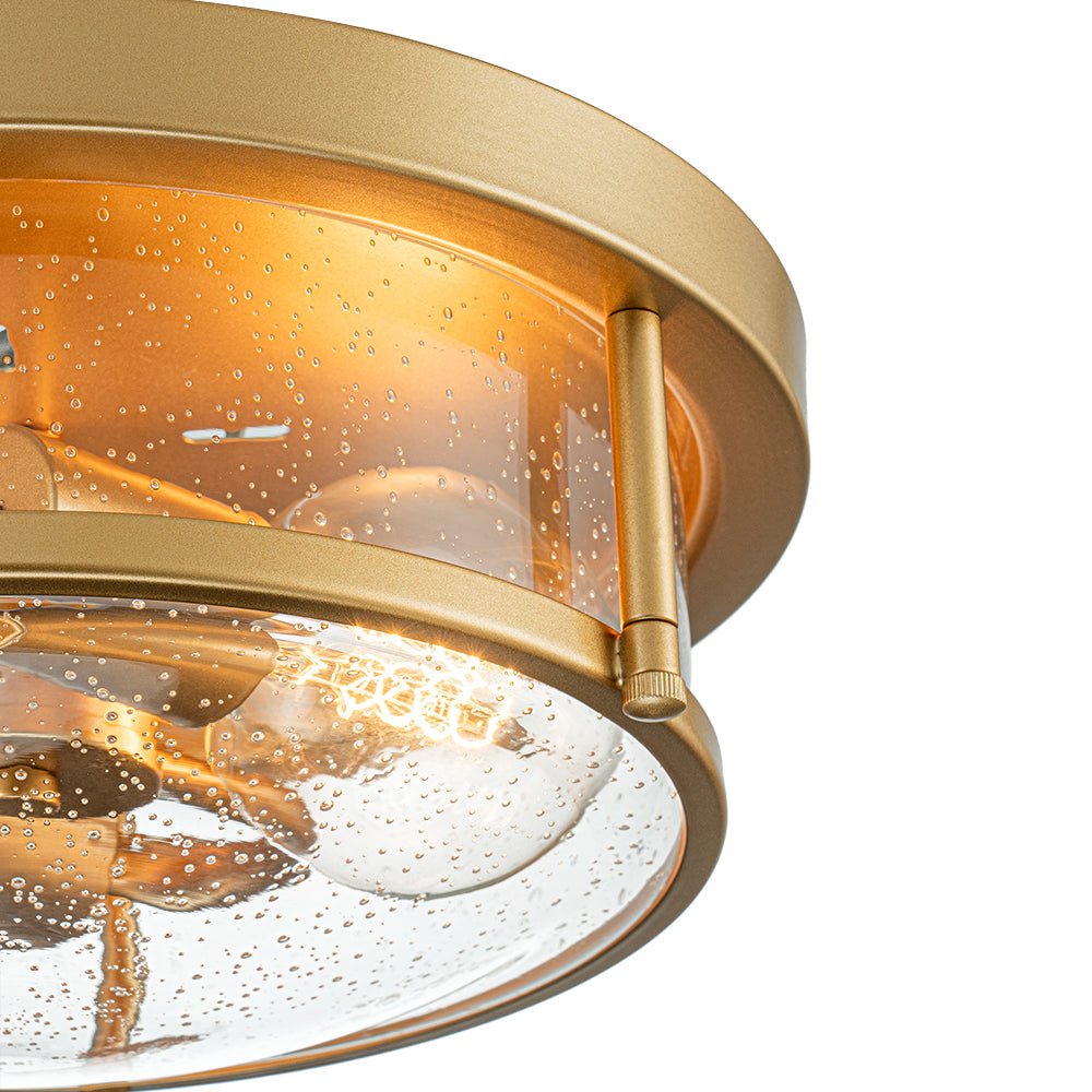 2-Light Seeded Glass Round Flush Mount Ceiling Light