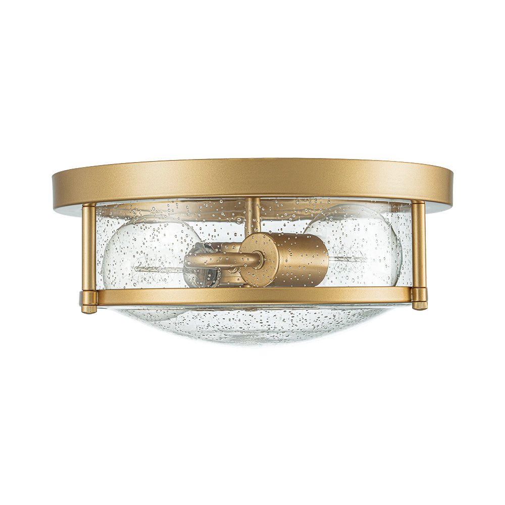 2-Light Seeded Glass Round Flush Mount Ceiling Light