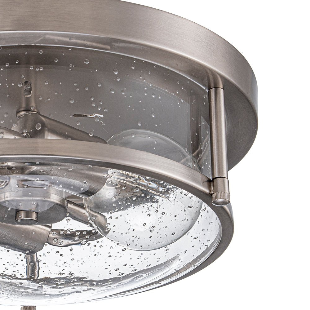 2-Light Seeded Glass Round Flush Mount Ceiling Light