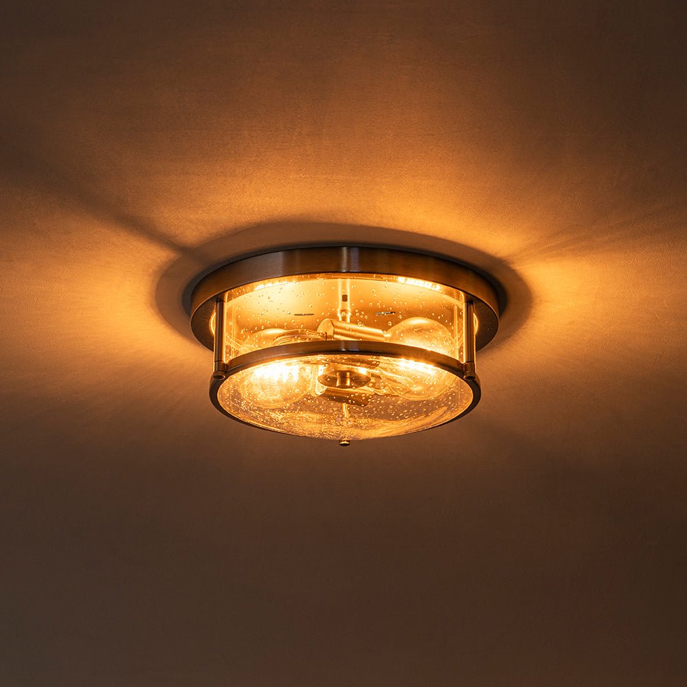 2-Light Seeded Glass Round Flush Mount Ceiling Light