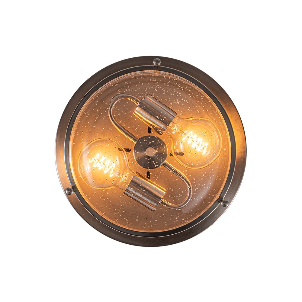 2-Light Seeded Glass Round Flush Mount Ceiling Light
