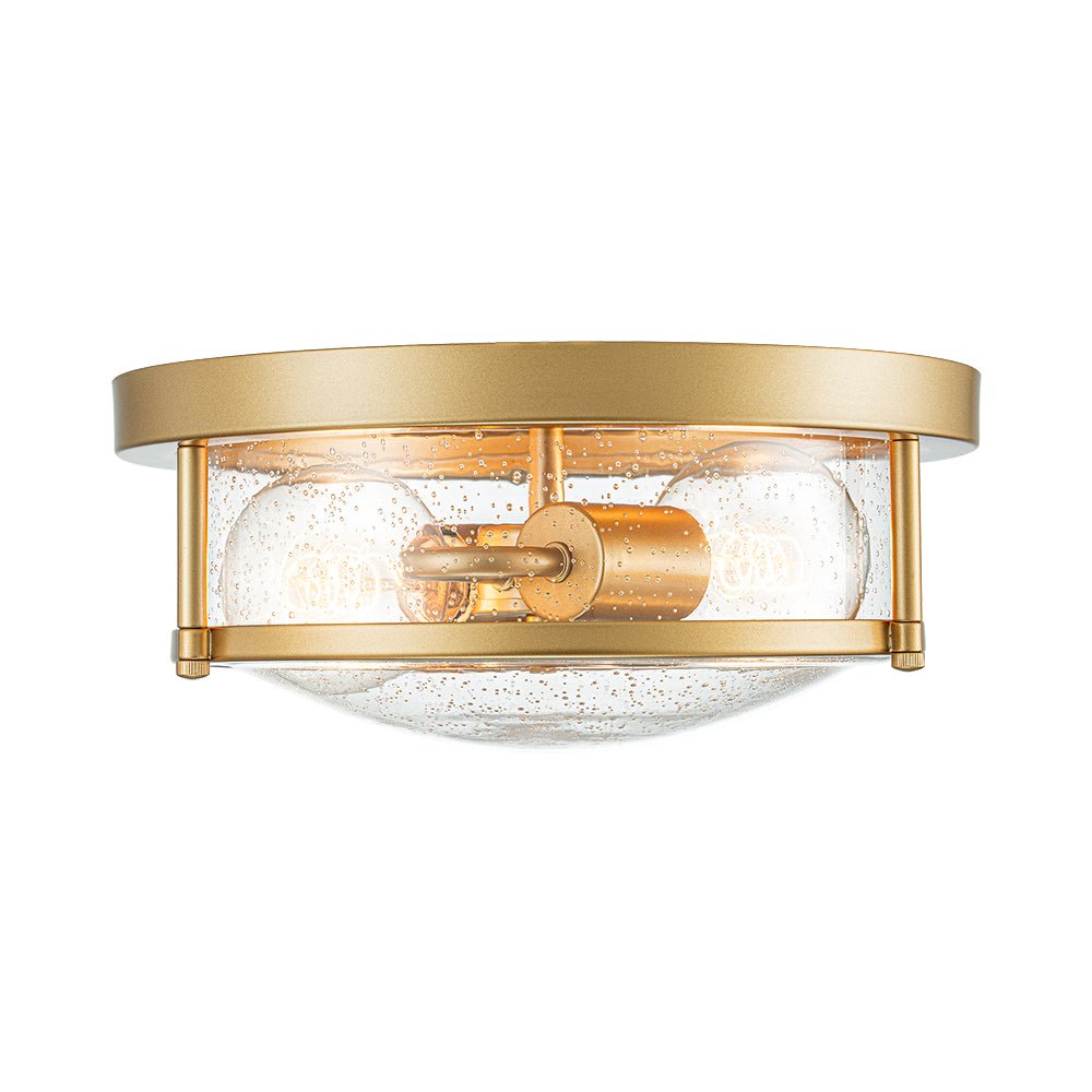 2-Light Seeded Glass Round Flush Mount Ceiling Light