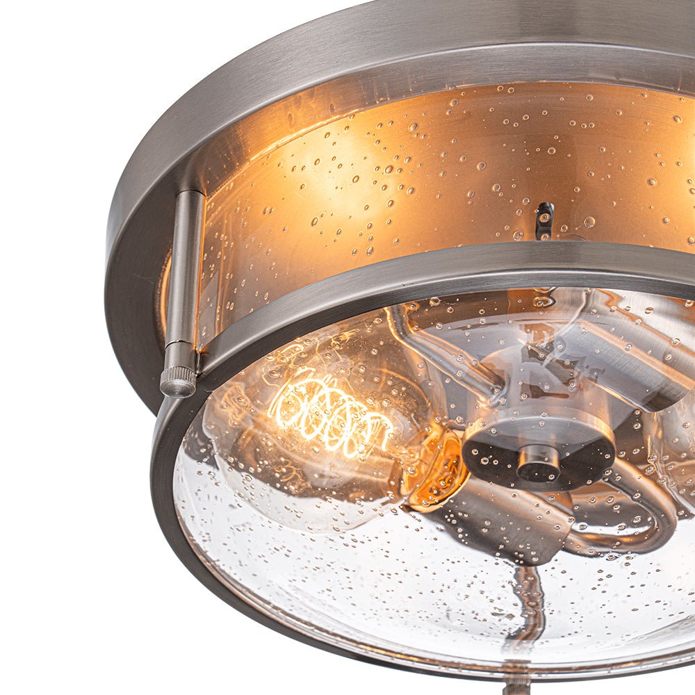 2-Light Seeded Glass Round Flush Mount Ceiling Light