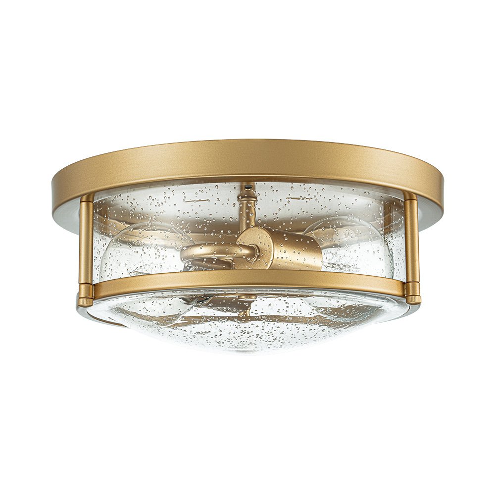 2-Light Seeded Glass Round Flush Mount Ceiling Light