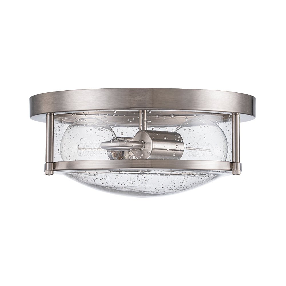2-Light Seeded Glass Round Flush Mount Ceiling Light