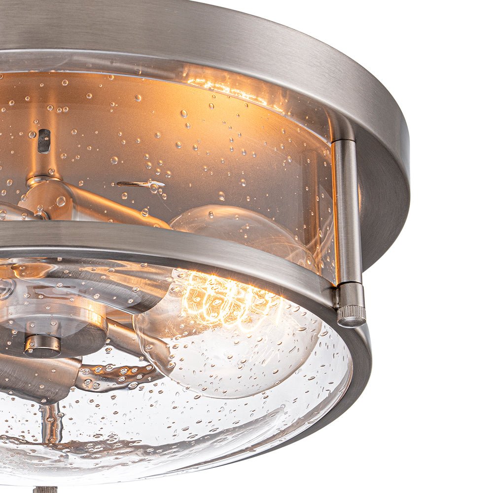 2-Light Seeded Glass Round Flush Mount Ceiling Light