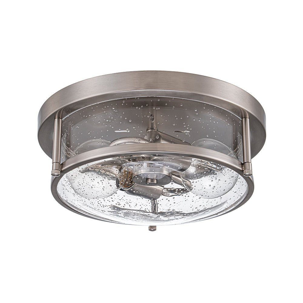 2-Light Seeded Glass Round Flush Mount Ceiling Light