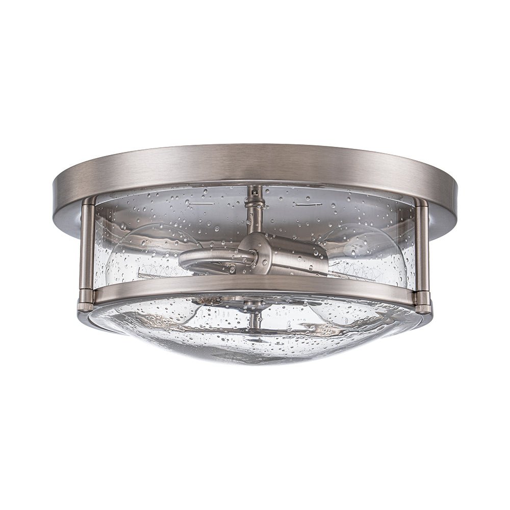2-Light Seeded Glass Round Flush Mount Ceiling Light