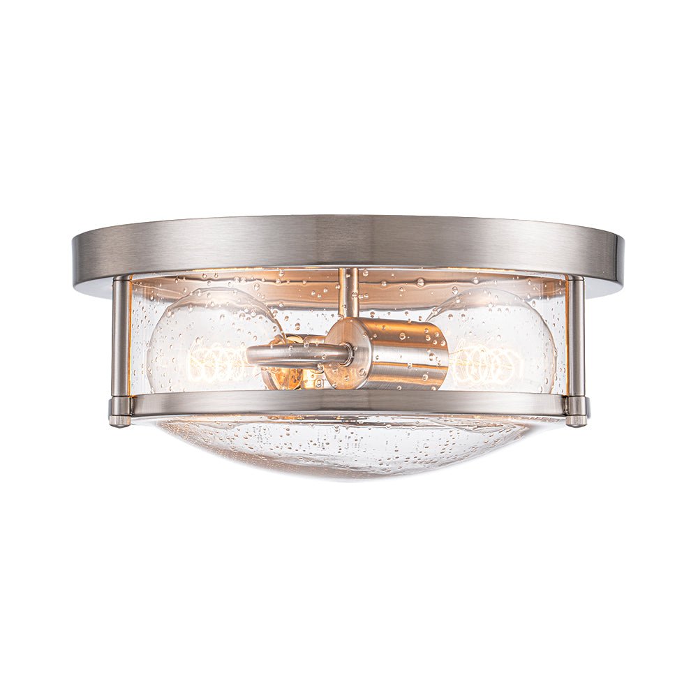 2-Light Seeded Glass Round Flush Mount Ceiling Light