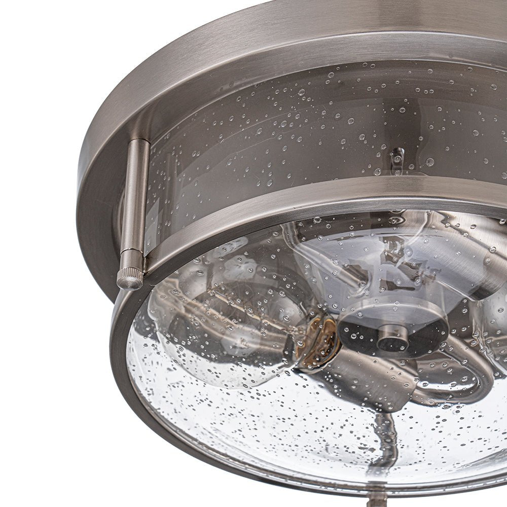 2-Light Seeded Glass Round Flush Mount Ceiling Light