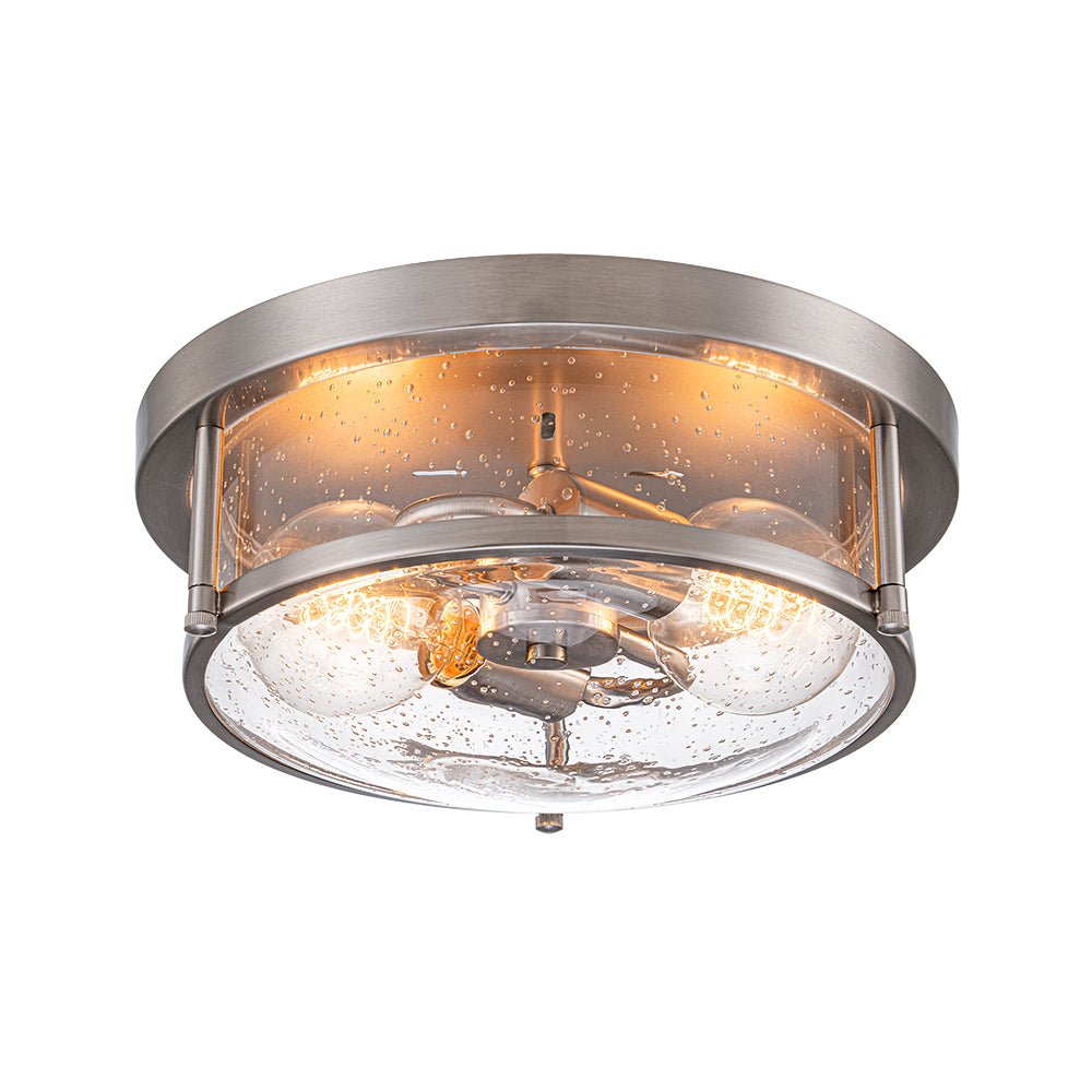2-Light Seeded Glass Round Flush Mount Ceiling Light