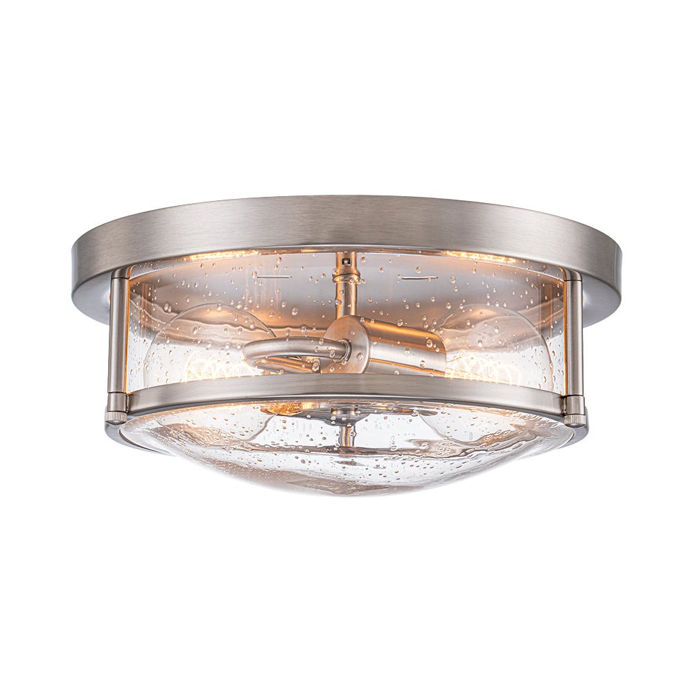 2-Light Seeded Glass Round Flush Mount Ceiling Light