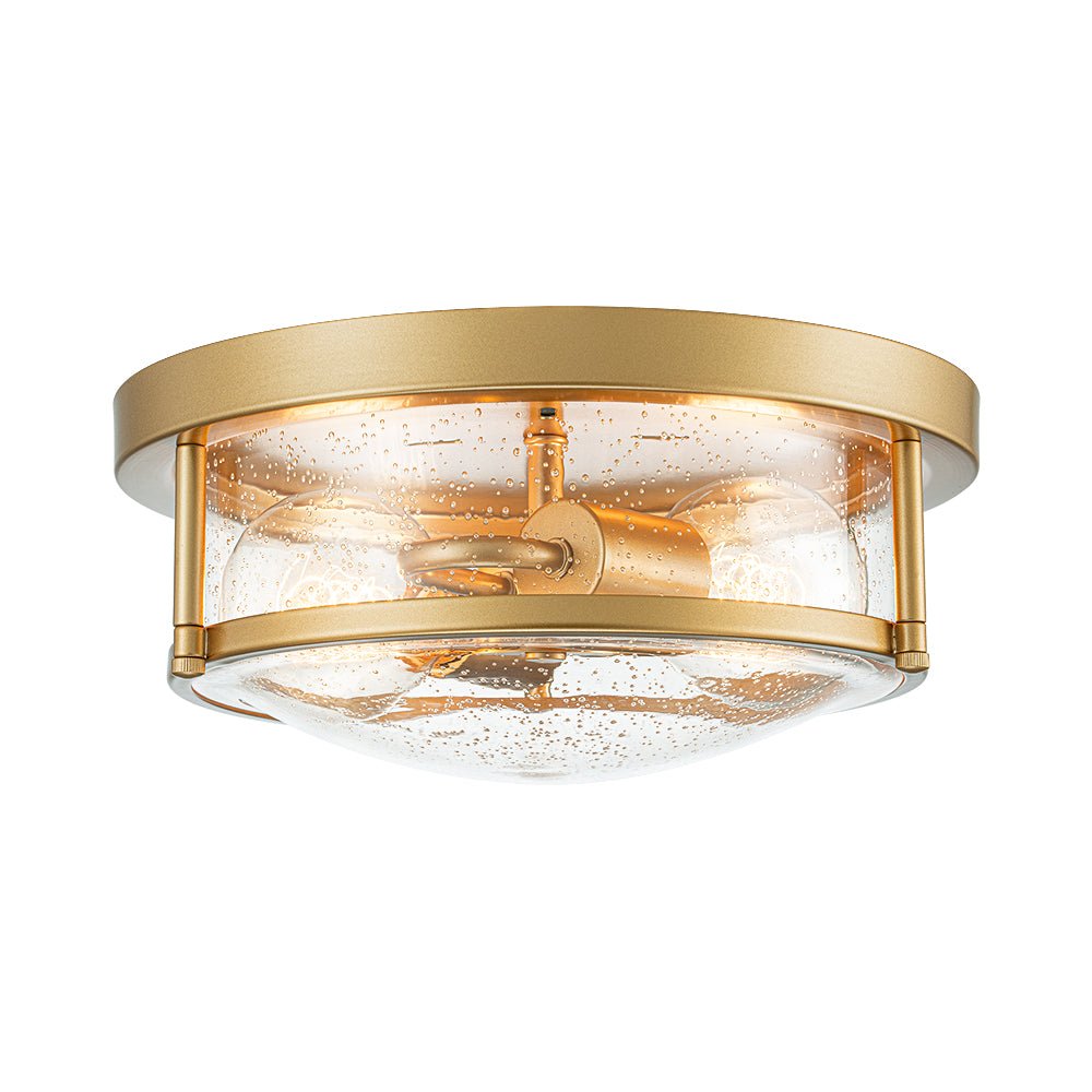 2-Light Seeded Glass Round Flush Mount Ceiling Light