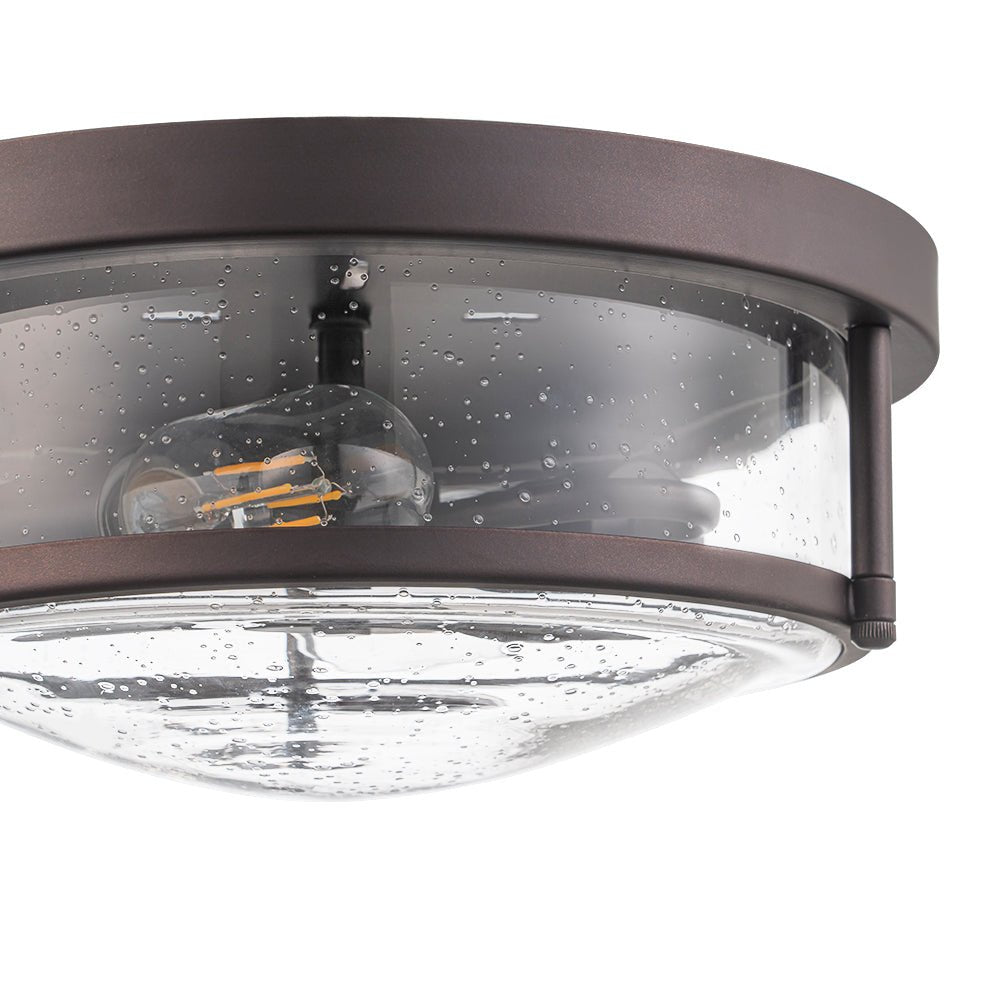 2-Light Seeded Glass Round Flush Mount Ceiling Light