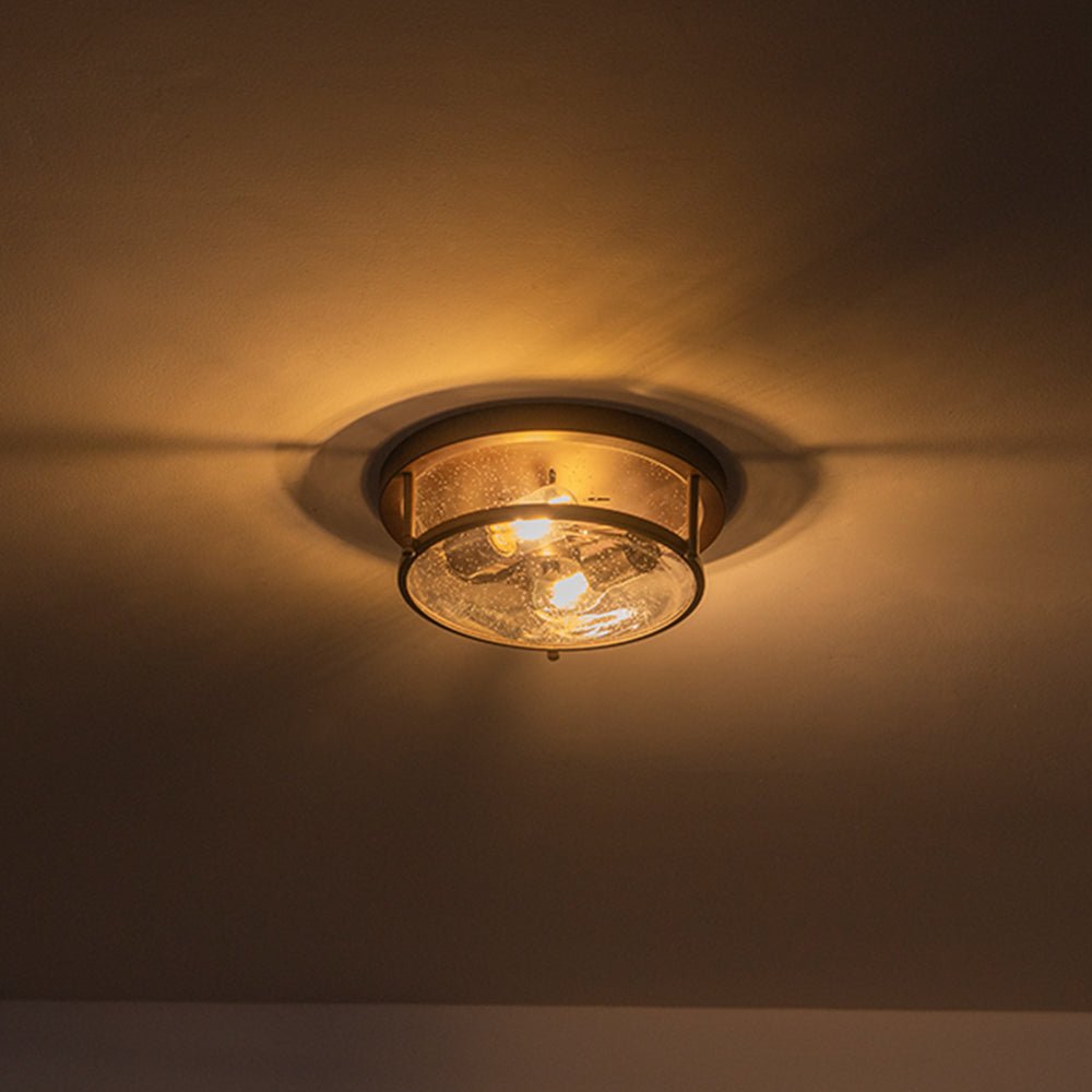 2-Light Seeded Glass Round Flush Mount Ceiling Light
