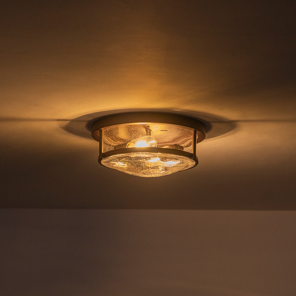 2-Light Seeded Glass Round Flush Mount Ceiling Light