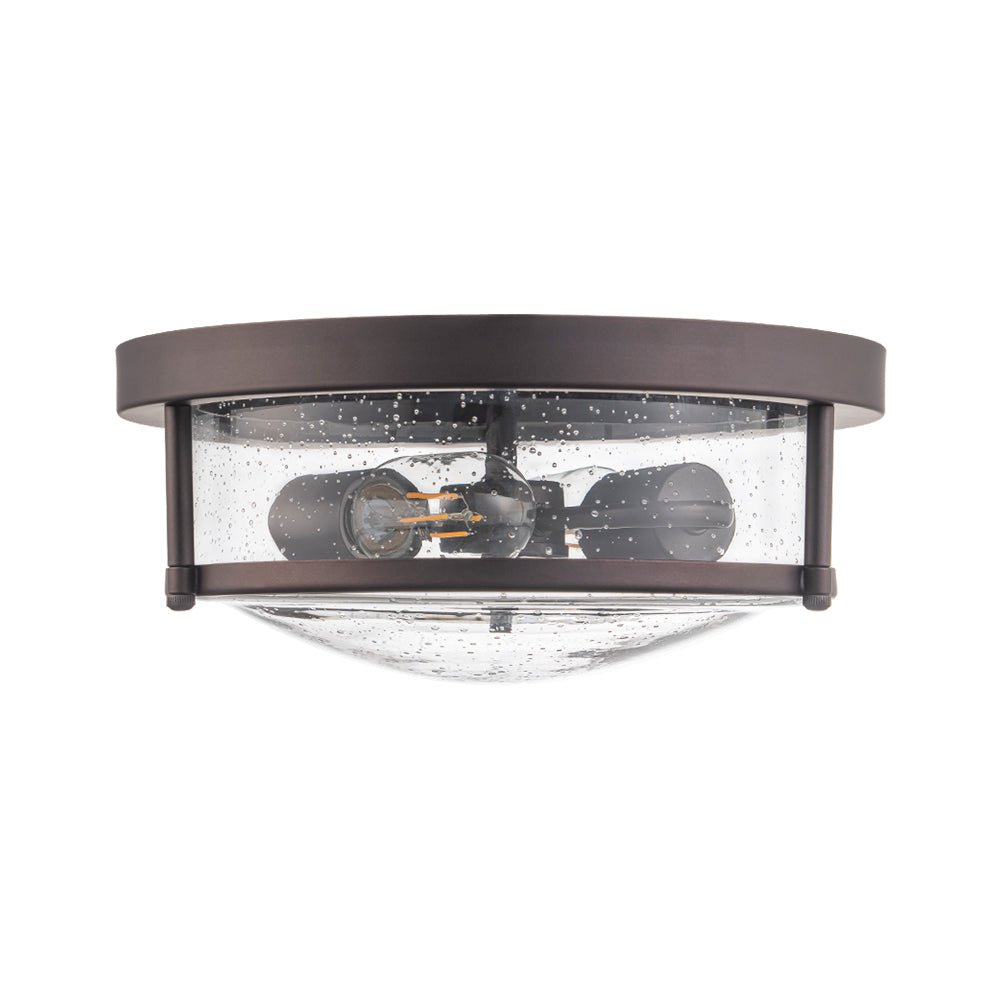 2-Light Seeded Glass Round Flush Mount Ceiling Light