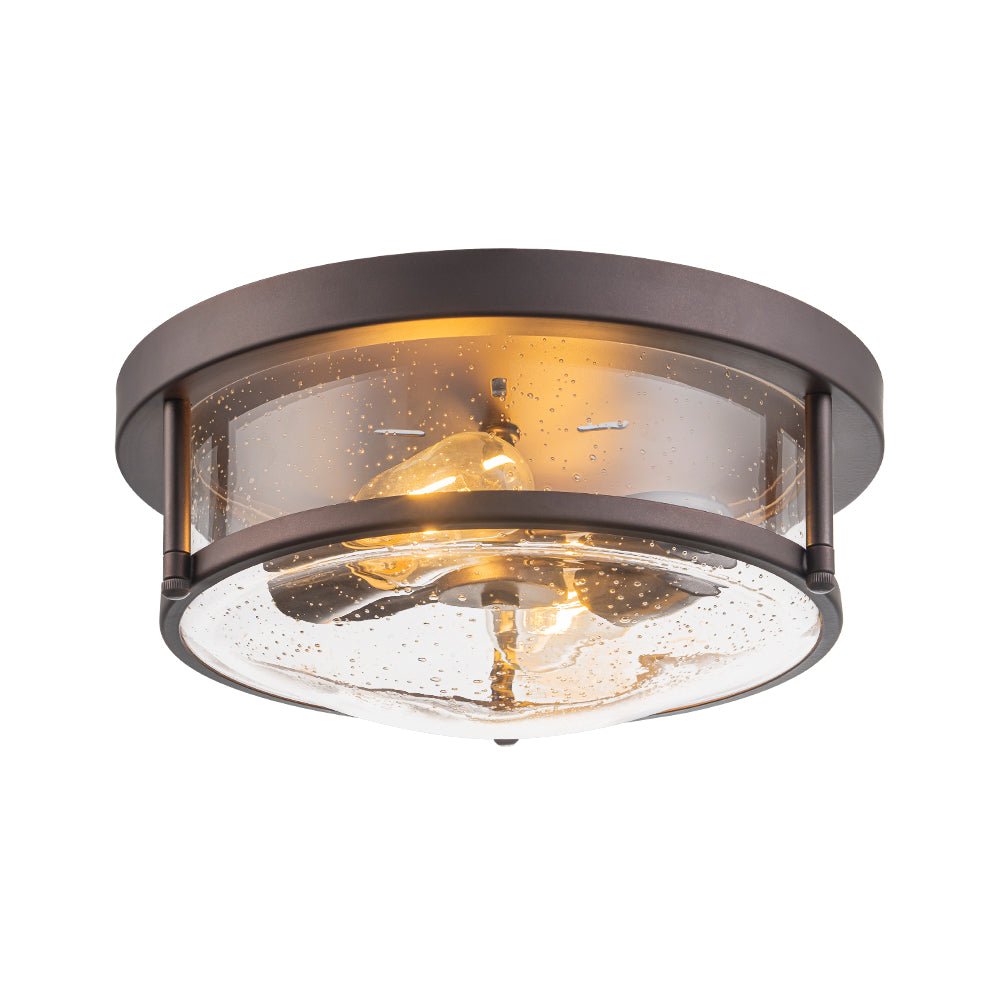 2-Light Seeded Glass Round Flush Mount Ceiling Light