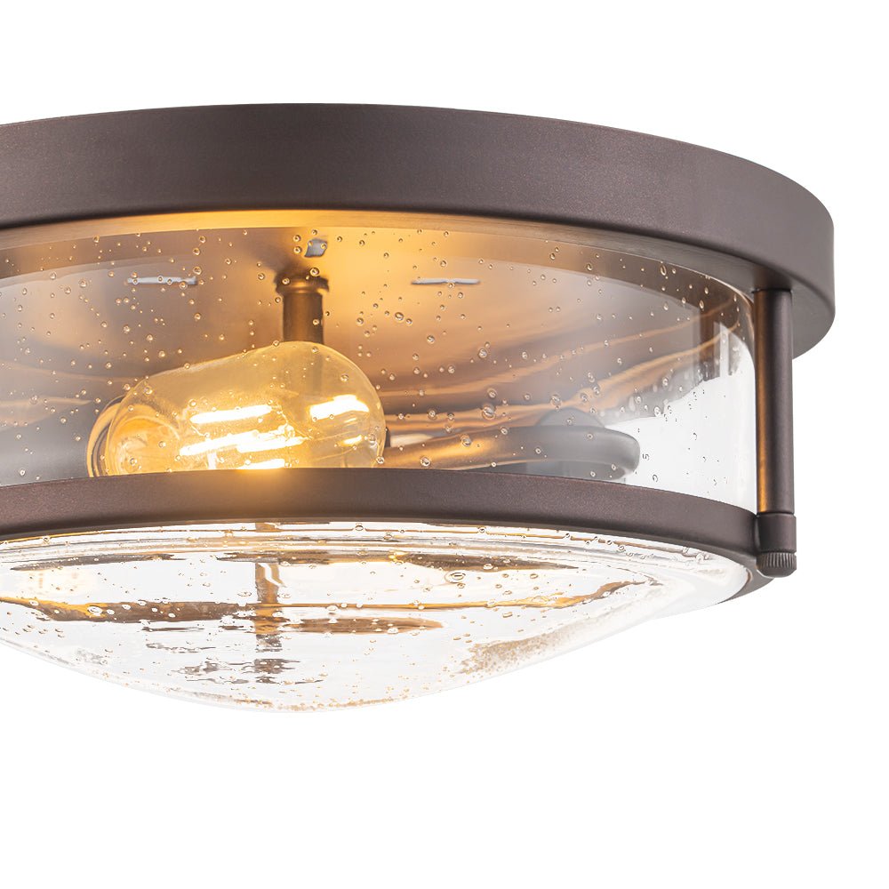 2-Light Seeded Glass Round Flush Mount Ceiling Light