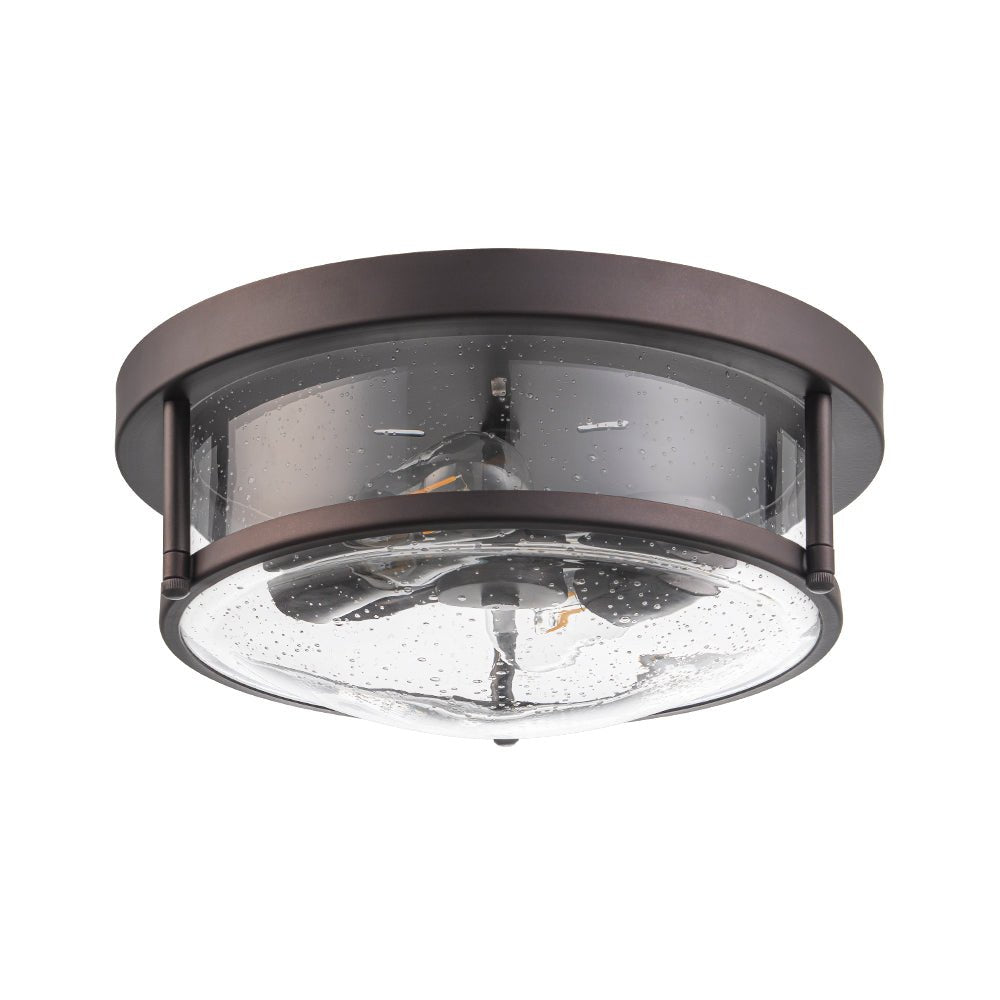 2-Light Seeded Glass Round Flush Mount Ceiling Light