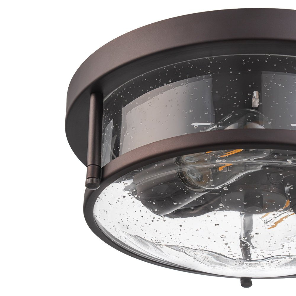 2-Light Seeded Glass Round Flush Mount Ceiling Light