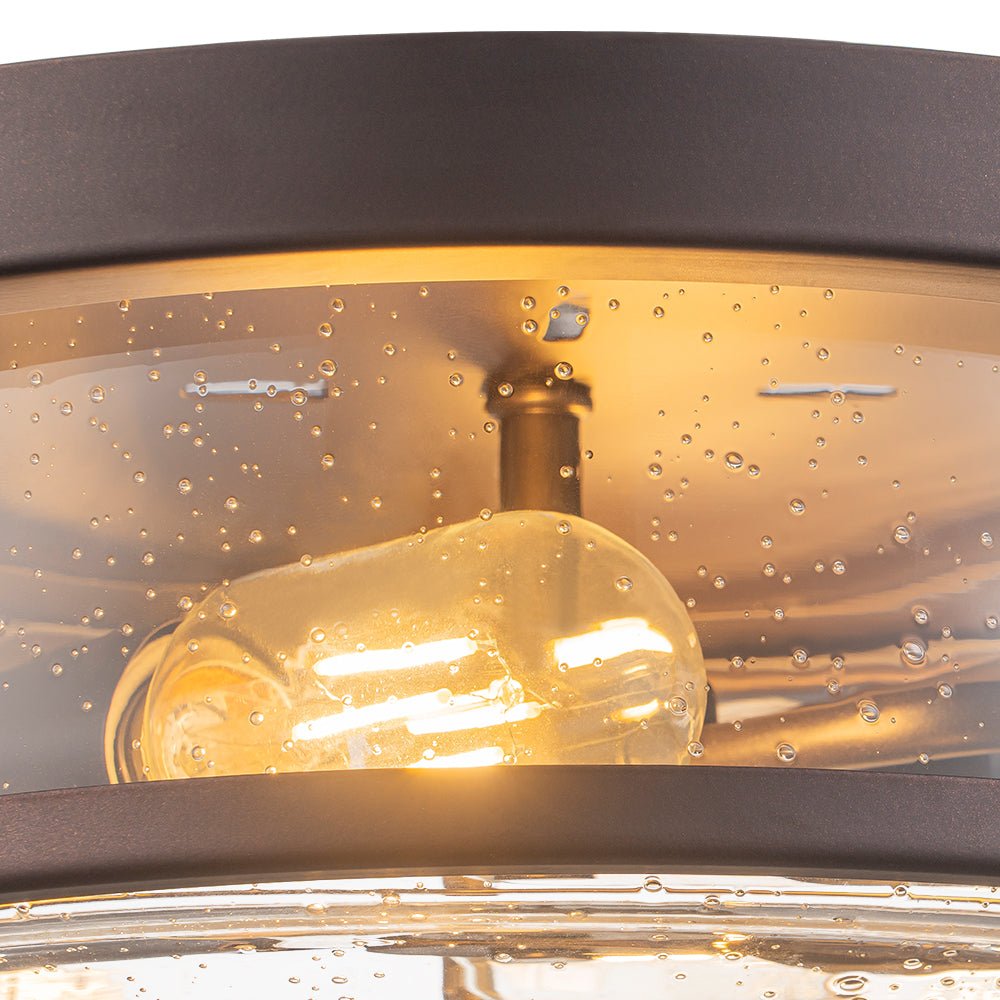 2-Light Seeded Glass Round Flush Mount Ceiling Light