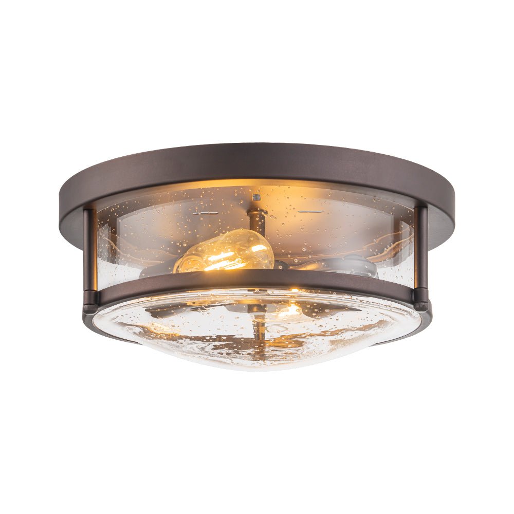 2-Light Seeded Glass Round Flush Mount Ceiling Light