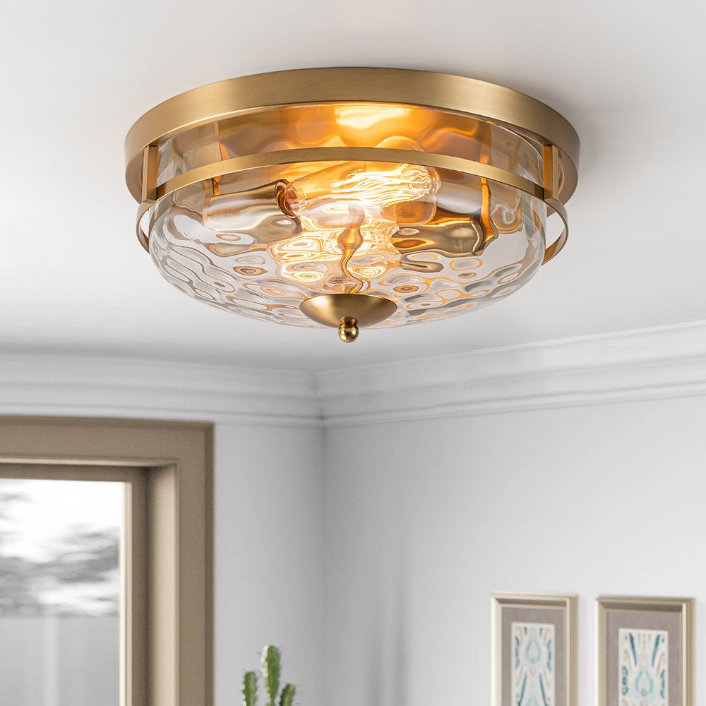 2-Light Water Glass Round Flush Mount Ceiling Light