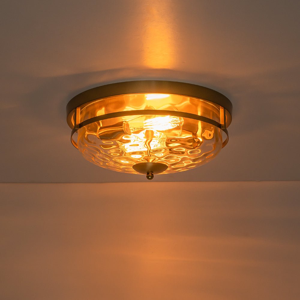 2-Light Water Glass Round Flush Mount Ceiling Light