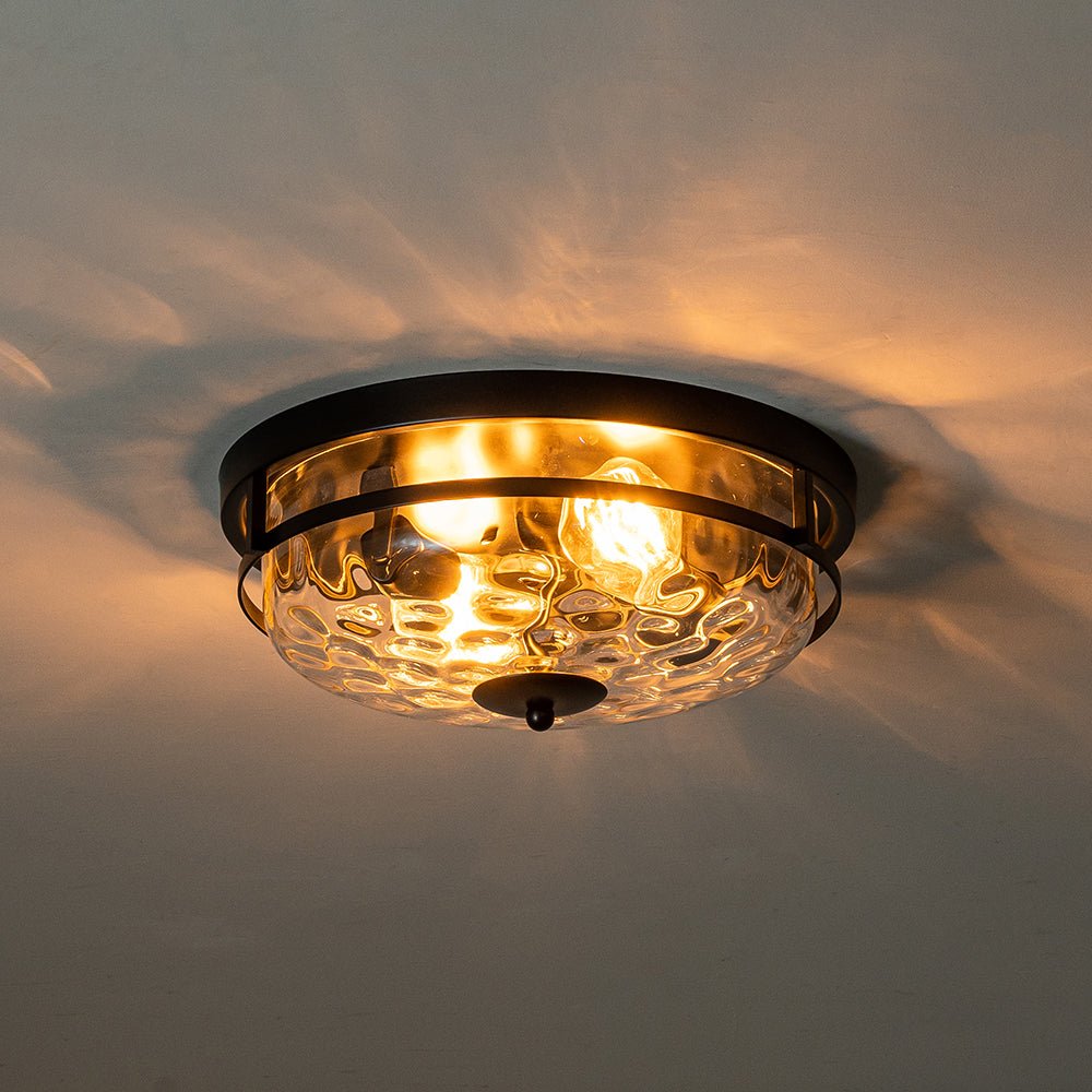 2-Light Water Glass Round Flush Mount Ceiling Light