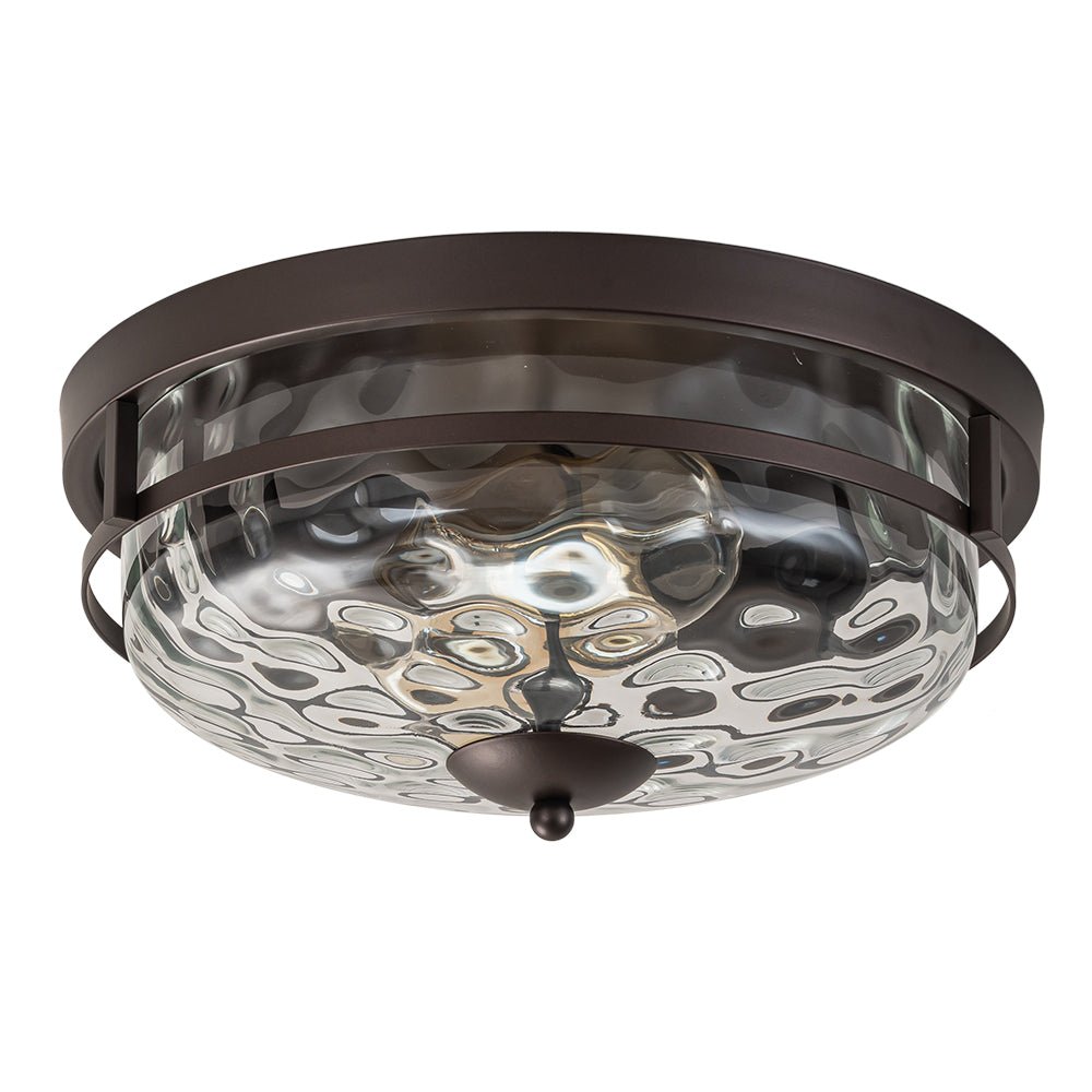 2-Light Water Glass Round Flush Mount Ceiling Light