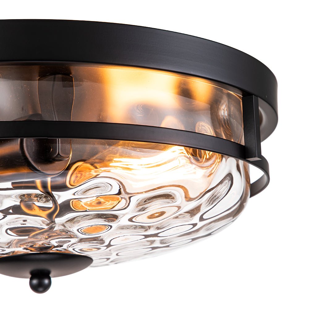 2-Light Water Glass Round Flush Mount Ceiling Light