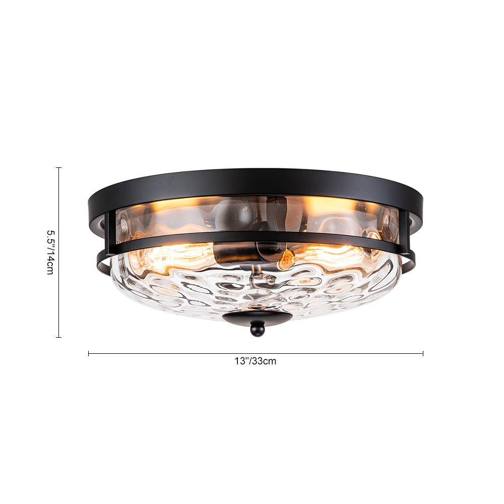 2-Light Water Glass Round Flush Mount Ceiling Light