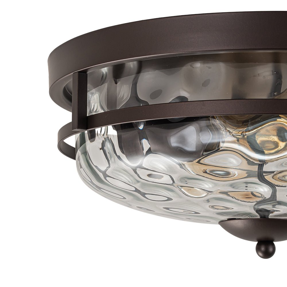 2-Light Water Glass Round Flush Mount Ceiling Light