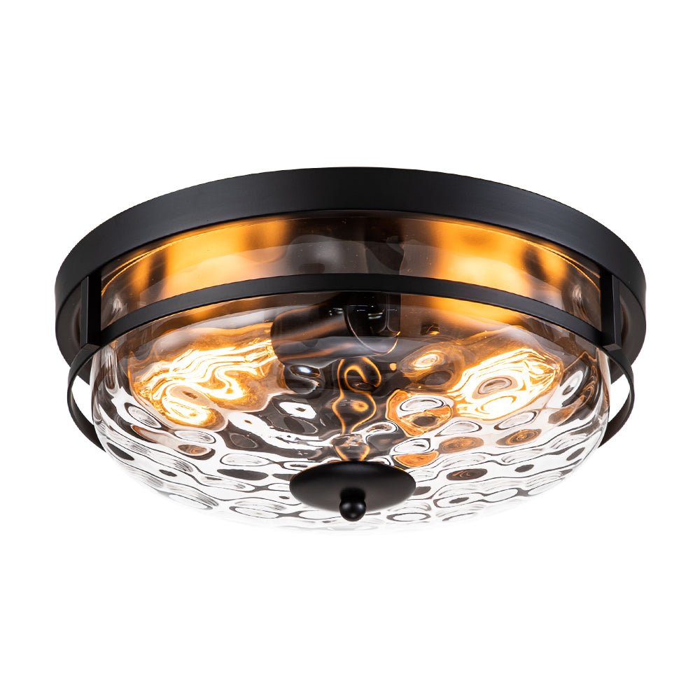 2-Light Water Glass Round Flush Mount Ceiling Light