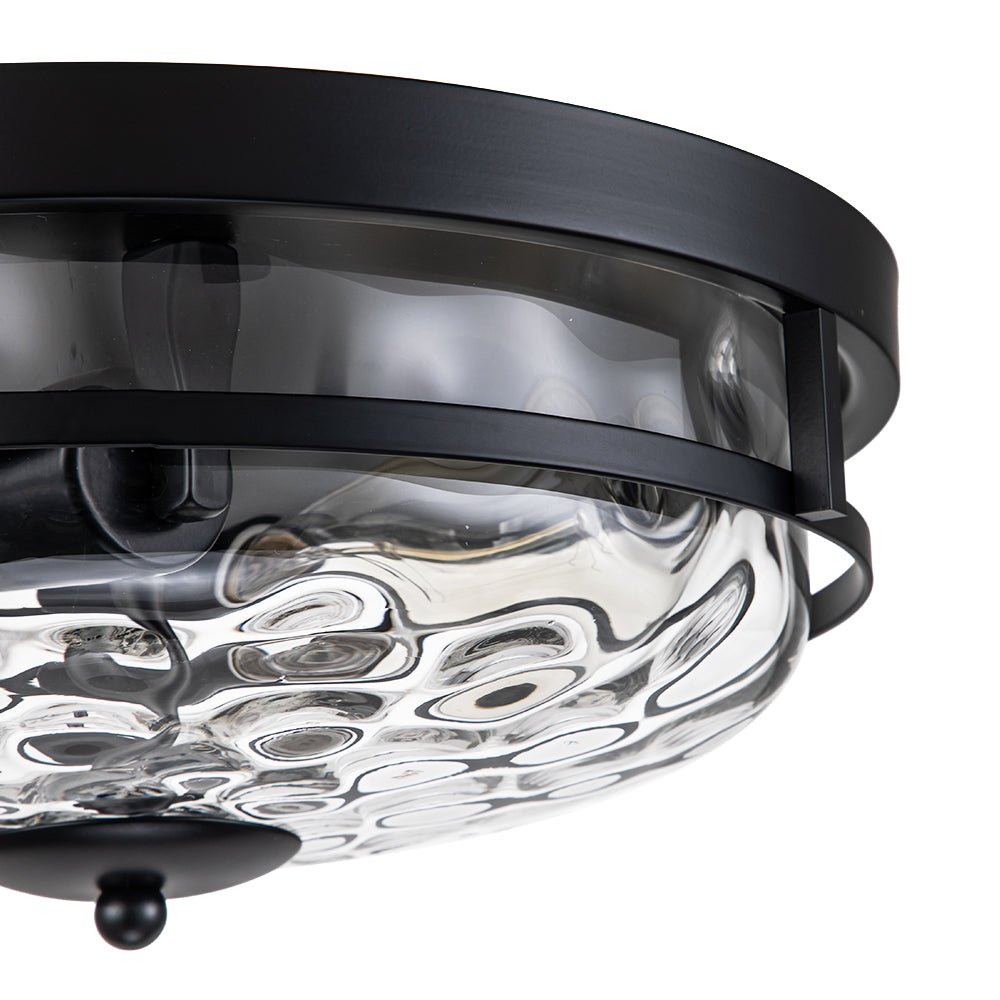 2-Light Water Glass Round Flush Mount Ceiling Light