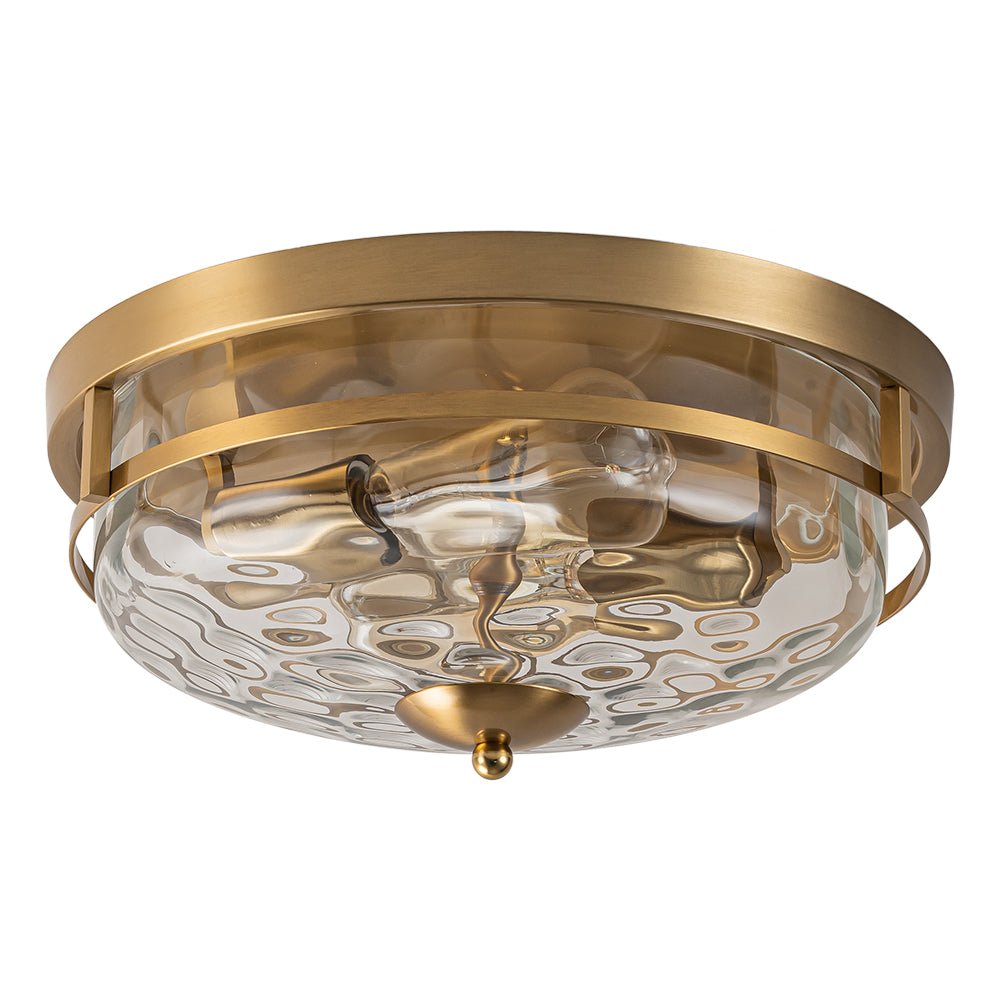 2-Light Water Glass Round Flush Mount Ceiling Light