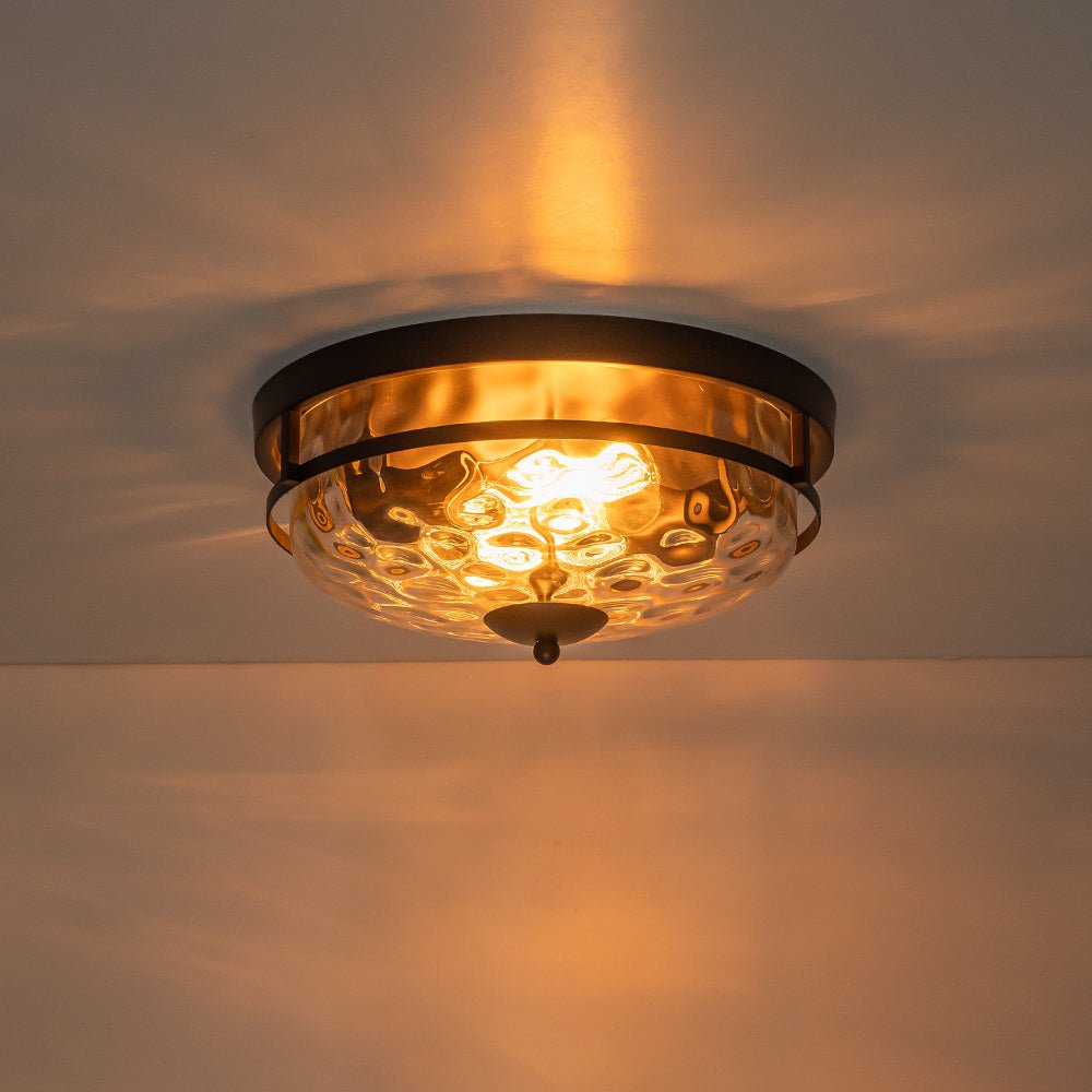 2-Light Water Glass Round Flush Mount Ceiling Light