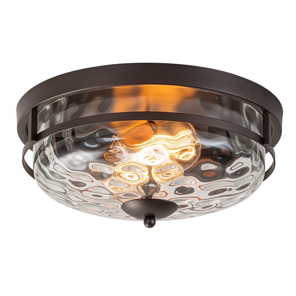 2-Light Water Glass Round Flush Mount Ceiling Light