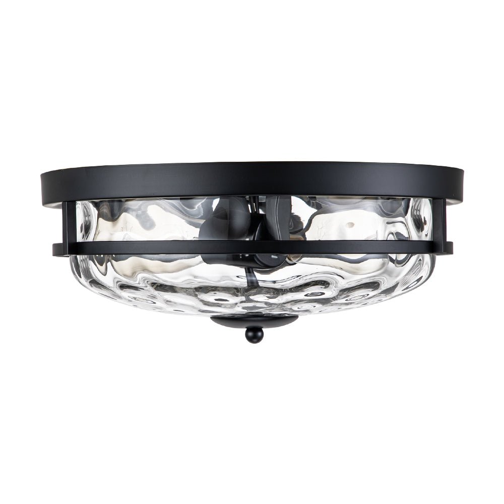 2-Light Water Glass Round Flush Mount Ceiling Light