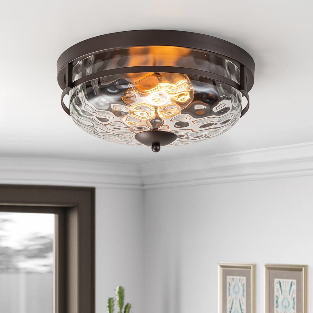 2-Light Water Glass Round Flush Mount Ceiling Light