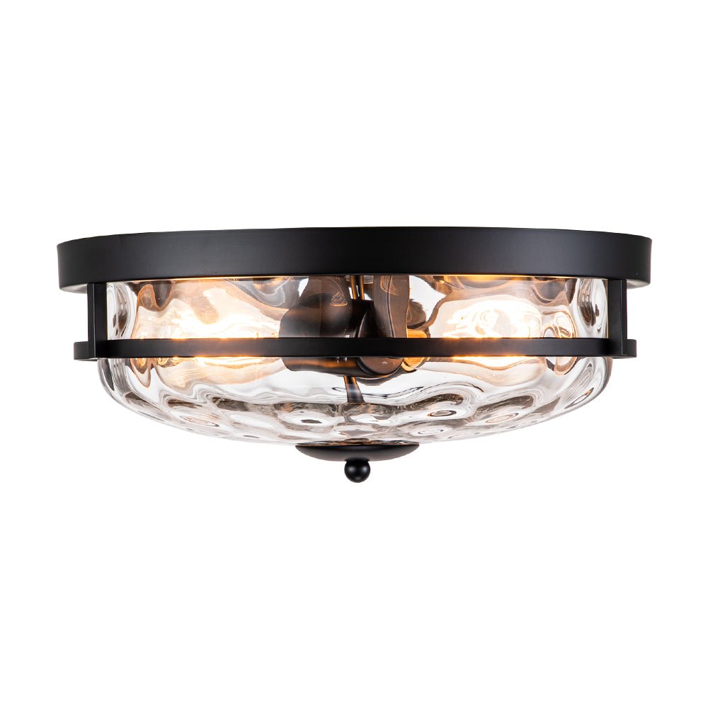 2-Light Water Glass Round Flush Mount Ceiling Light