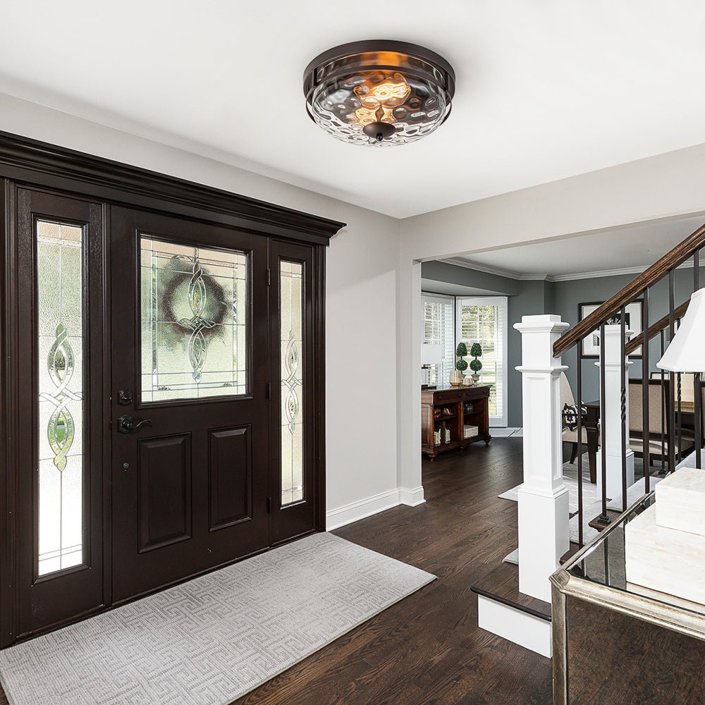 2-Light Water Glass Round Flush Mount Ceiling Light