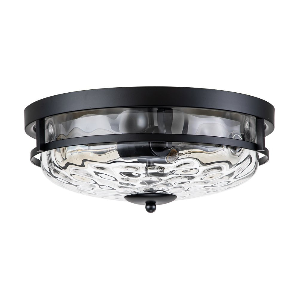 2-Light Water Glass Round Flush Mount Ceiling Light