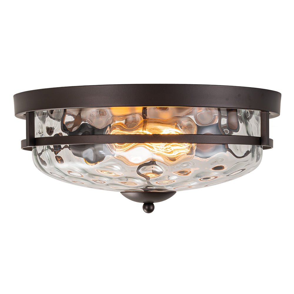 2-Light Water Glass Round Flush Mount Ceiling Light