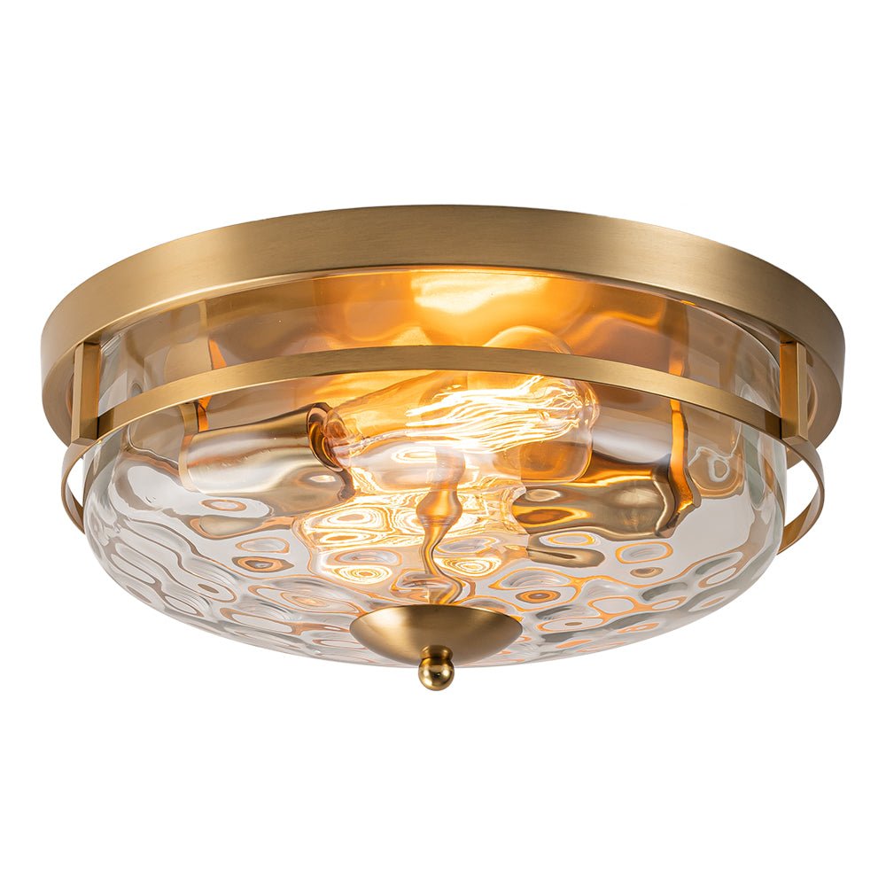 2-Light Water Glass Round Flush Mount Ceiling Light