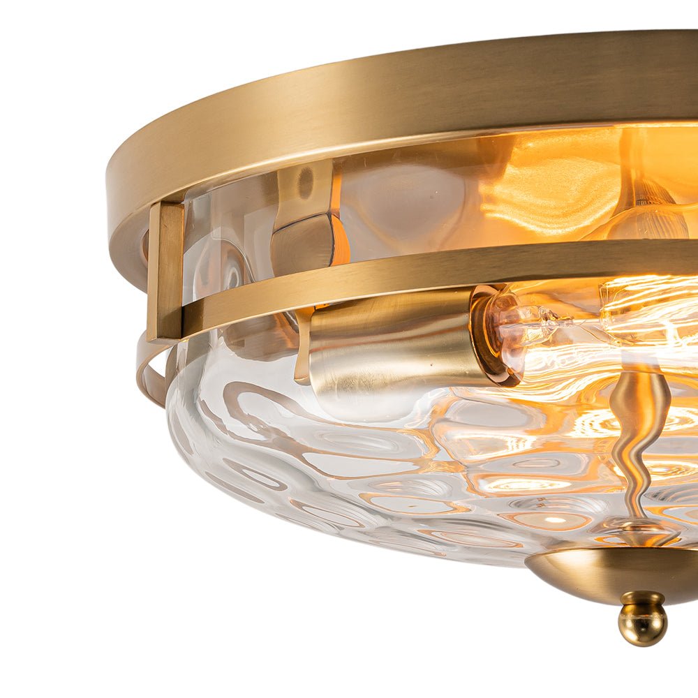 2-Light Water Glass Round Flush Mount Ceiling Light
