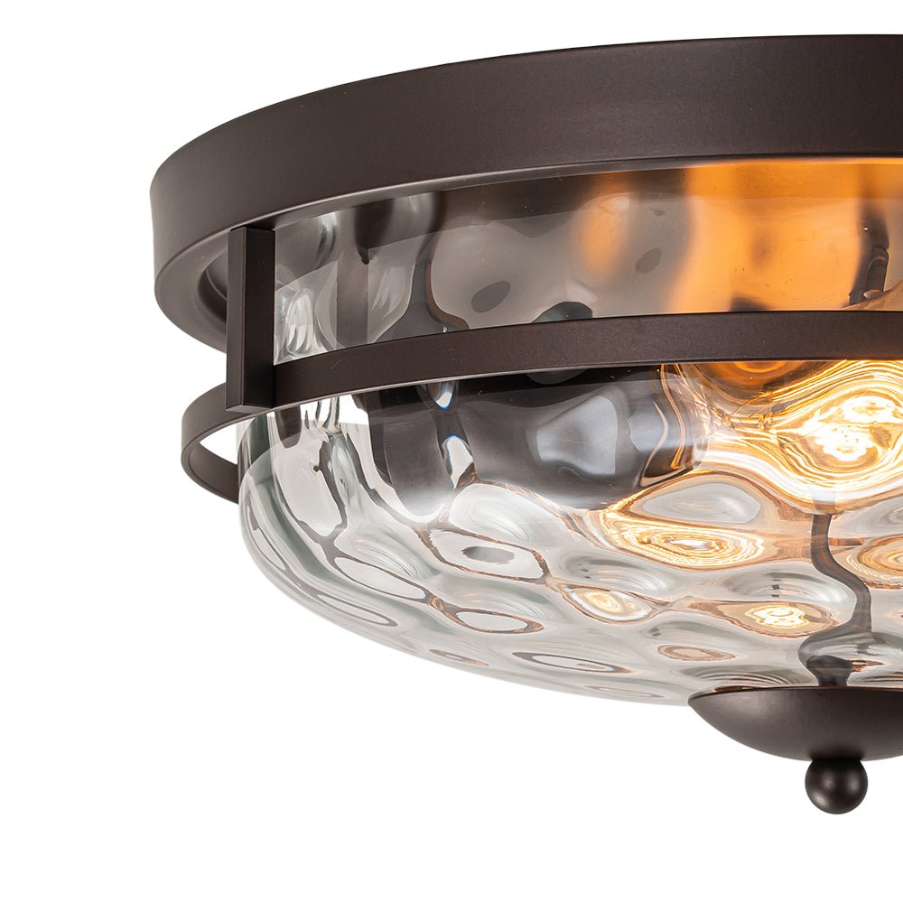 2-Light Water Glass Round Flush Mount Ceiling Light