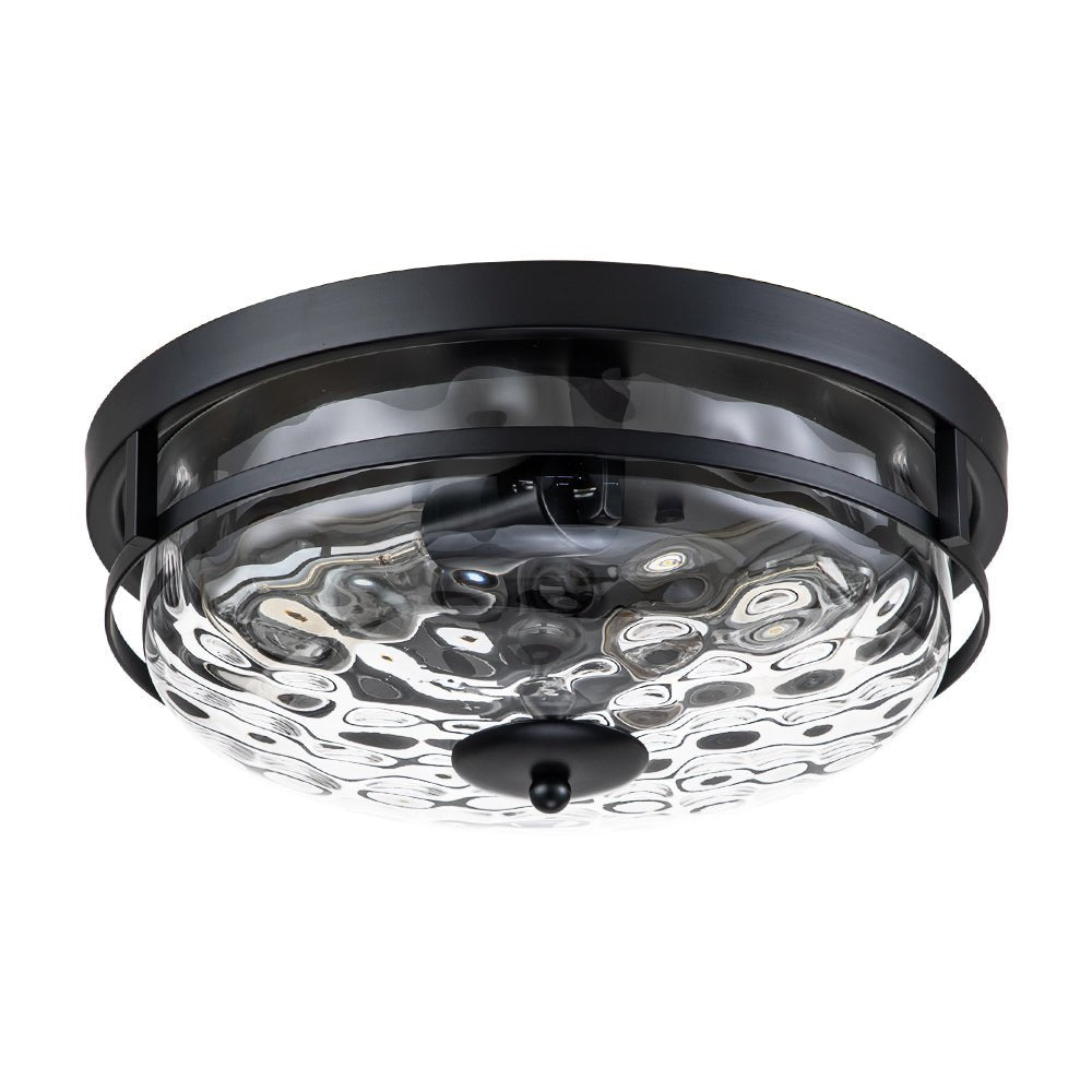 2-Light Water Glass Round Flush Mount Ceiling Light